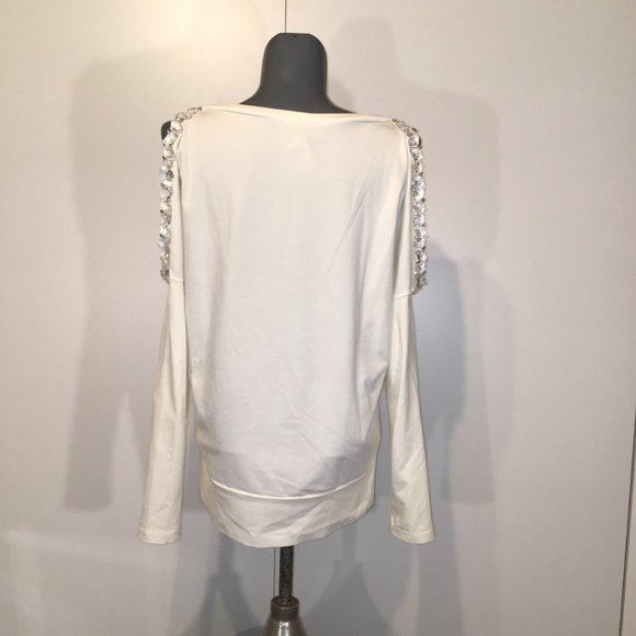 Tristan Embellished Scoop- Neck Cold Shoulder Long Sleeve Top Size M - Picture 3 of 11
